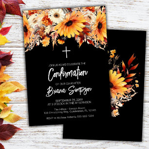 Black Fall Floral Confirmation Invitation