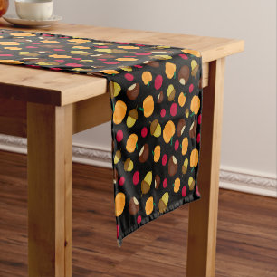Black Fall Pumpkin Red Berries Pattern Short Table Runner