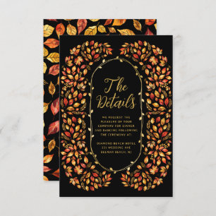 Black Fall Rustic Leaves Boho Wedding Details  Enclosure Card