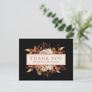 Black Fall Terracotta Leaves Floral Thank You Card