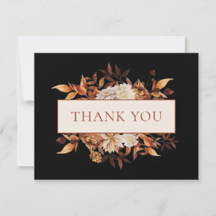 Black Fall Terracotta Leaves Floral Thank You Card