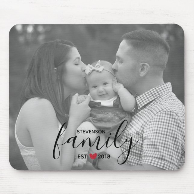 Black Family Est. Year with Red Heart Family Photo Mouse Pad (Front)