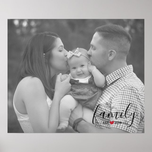 Black Family Est. Year with Red Heart Family Photo Poster (Front)