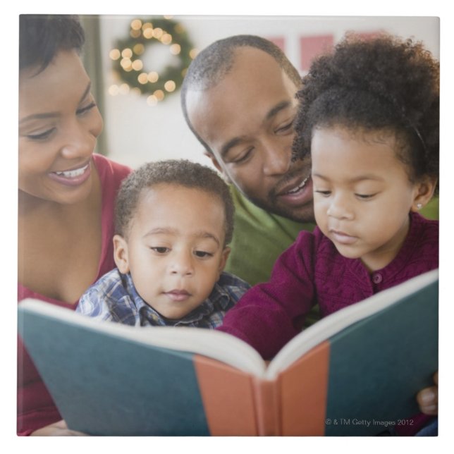 Black family reading book together tile (Front)