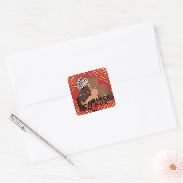 Black Family Square Sticker (Envelope)