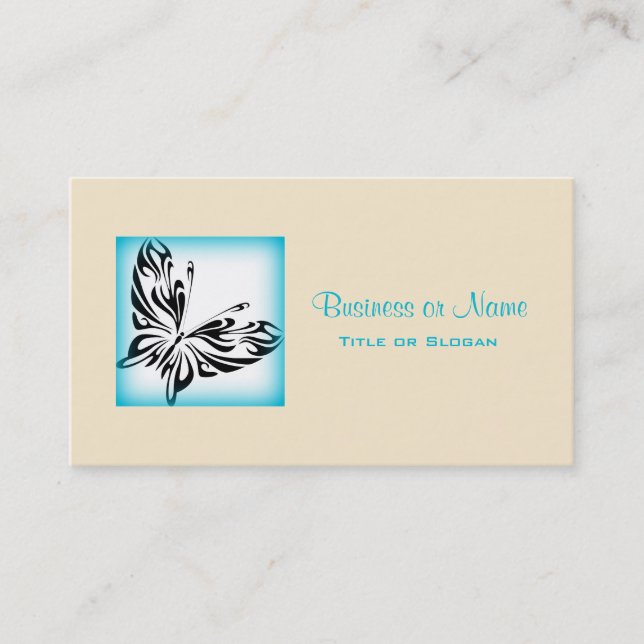 Black fancy Butterfly with Bright Blue Border Business Card (Front)