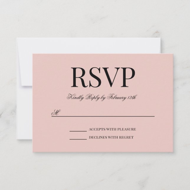 Black Fancy Script Calligraphy and Blush RSVP Card (Front)