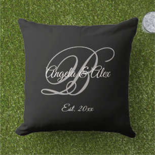 Black Fancy Wedding Anniversary Monogram Cushion