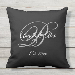 Black Fancy Wedding Anniversary Monogram Cushion