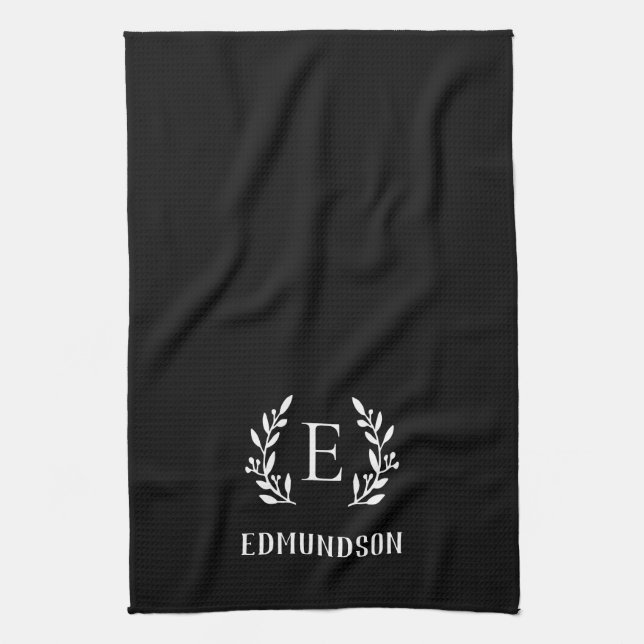 Black Farmhouse Branch Monogram | Editable Colours Tea Towel (Vertical)