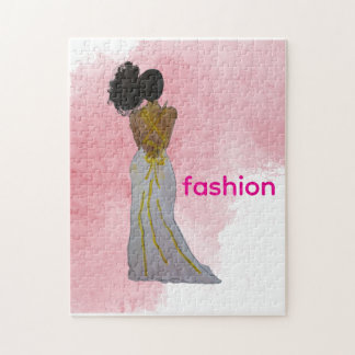 Black Fashionista with Afro Puff Jigsaw Puzzle