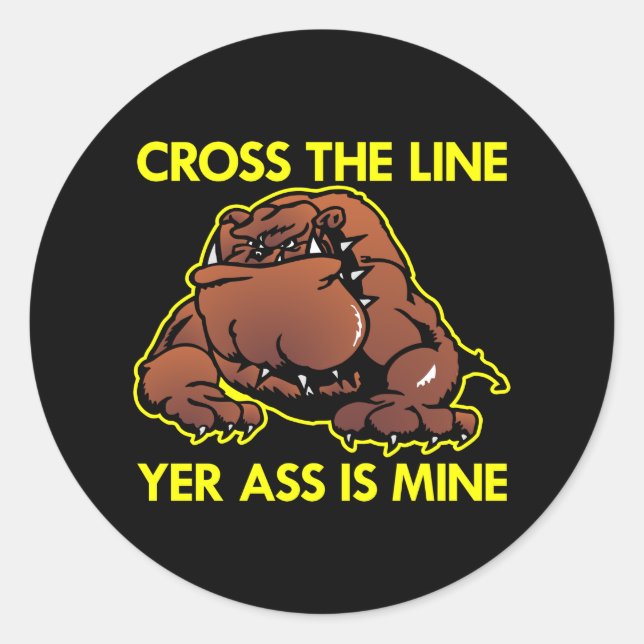 Black Fat Bulldog Cross Line Classic Round Sticker (Front)