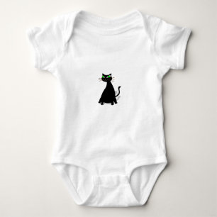 Black Fat Cat With Green Eyes Baby Bodysuit