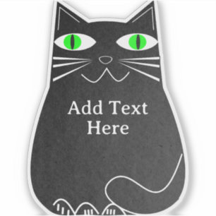 Black Fat Cat With Green Eyes Custom Text