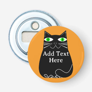 Black Fat Cat With Green Eyes Custom Text Bottle Opener