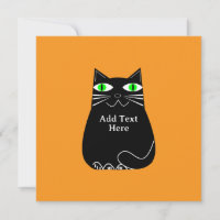 Black Fat Cat With Green Eyes Custom Text