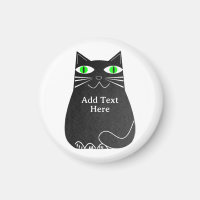 Black Fat Cat With Green Eyes Custom Text