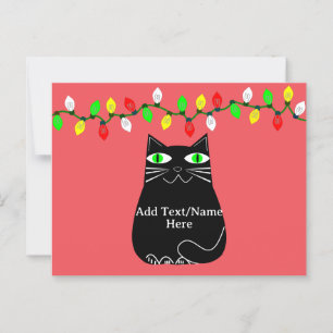 Black Fat Cat With Green Eyes Custom Text Red Postcard