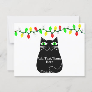 Black Fat Cat With Green Eyes Custom Text White Postcard