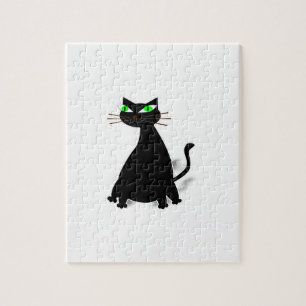 Black Fat Cat With Green Eyes Jigsaw Puzzle