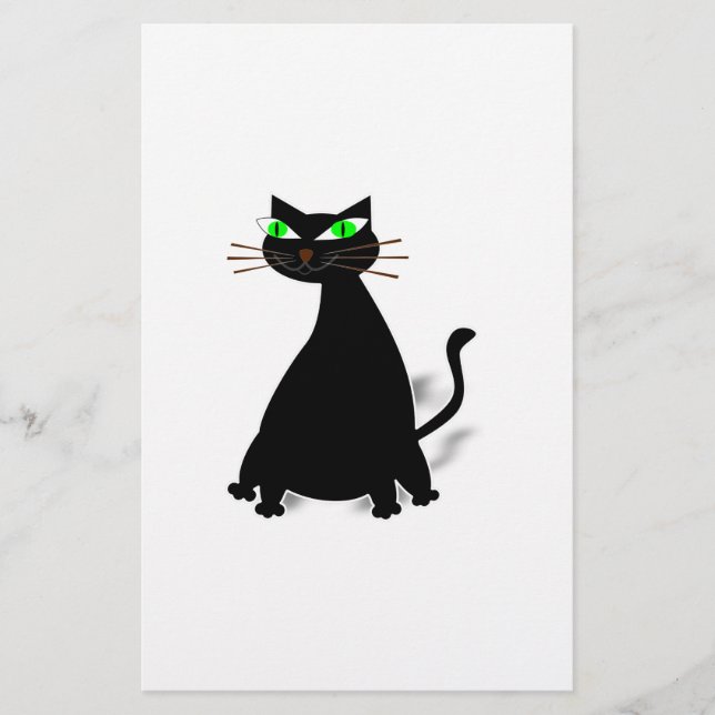 Black Fat Cat With Green Eyes Stationery (Front)