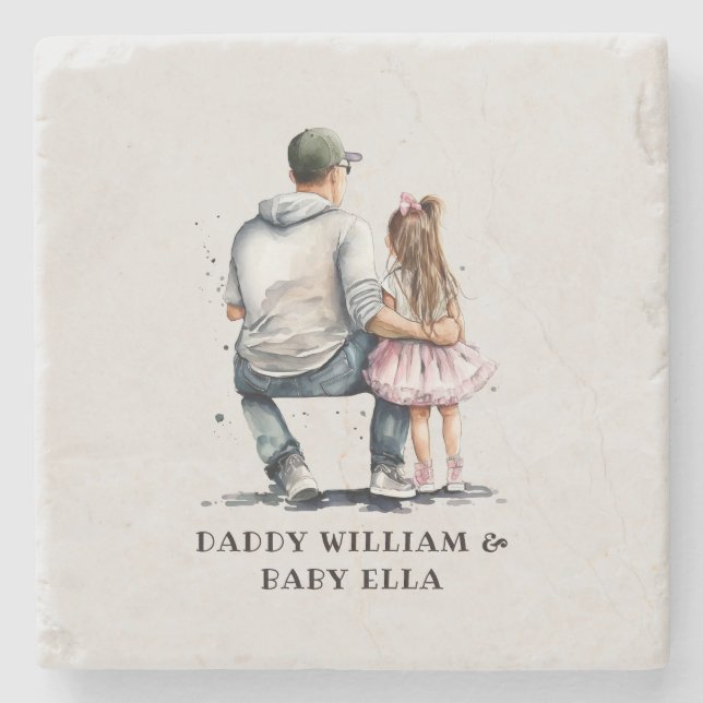 Black Father and Daughter Bond (12) Stone Coaster (Front)