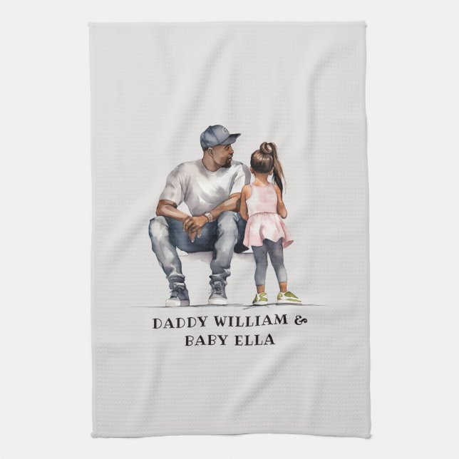 Black Father and Daughter Bond (3) Tea Towel (Vertical)