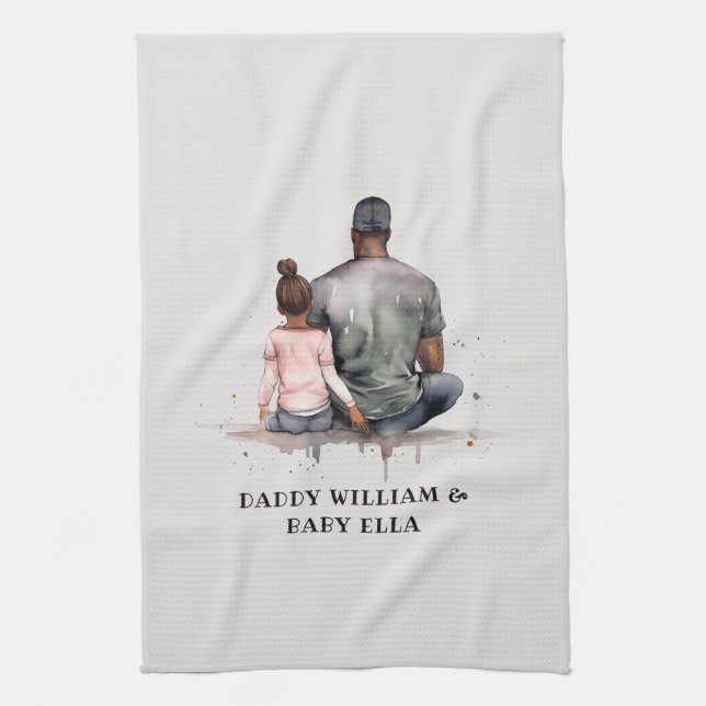 Black Father and Daughter Bond (4) Tea Towel (Vertical)