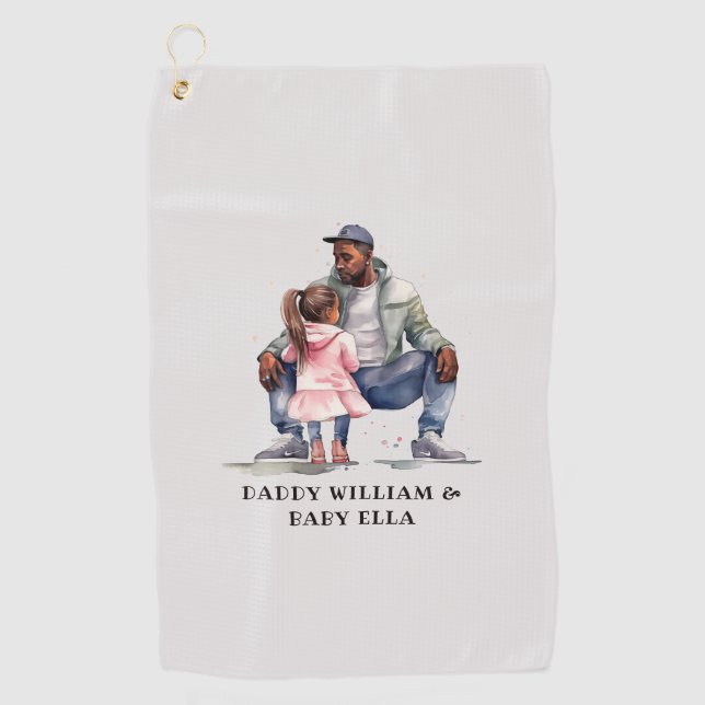 Black Father and Daughter Bond Golf Towel (Front)