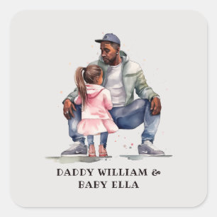 Black Father and Daughter Bond Square Sticker