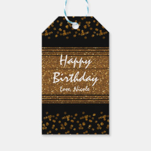 Black Faux Brushed Gold Glitter Glamour Gift Tag