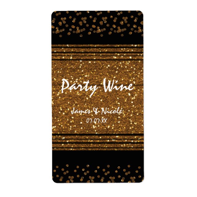 Black Faux Brushed Gold Glitter Party Invitations (Front)