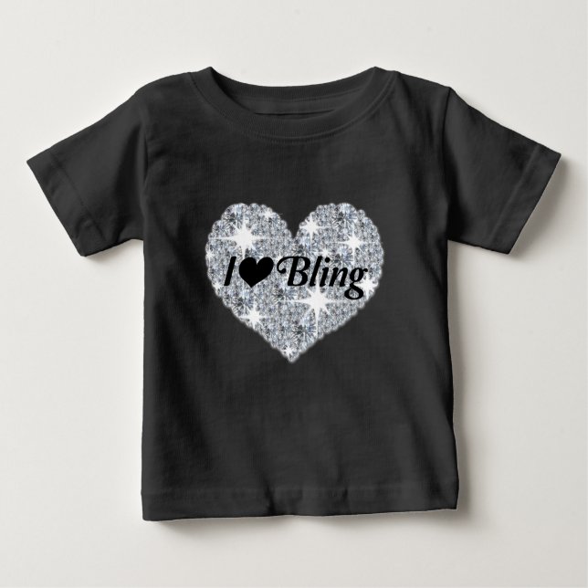 Black Faux diamond heart 'I Love Bling' design Baby T-Shirt (Front)