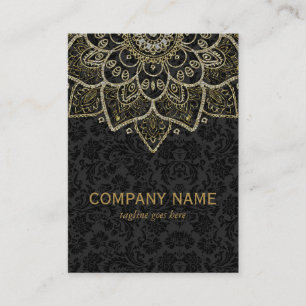 Black Faux Glitter And Gold Floral Mandala 2a Business Card