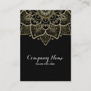 Black Faux Glitter And Gold Floral Mandala Business Card