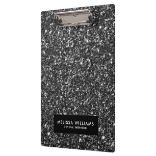 Black Faux Glitter Border Frame Clipboard