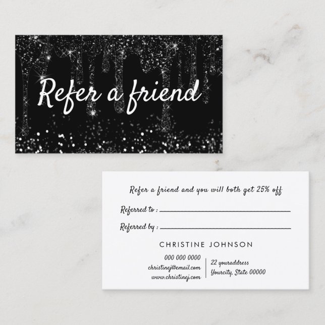 black faux glitter drips referral card (Front/Back)