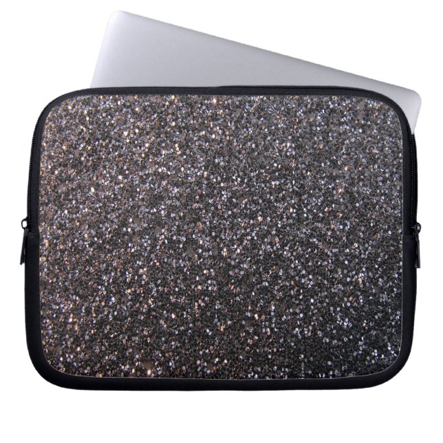 Black faux glitter graphic laptop sleeve (Front)
