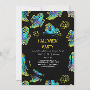 Black Faux Glitter Pumpkin Ghost Halloween Invitation