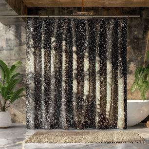 Black faux Glitter & White Sparkles Background Shower Curtain