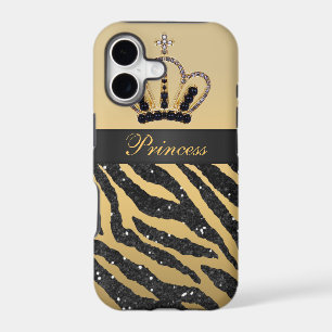 Black Faux Glitter Zebra Print & Jewel Crown