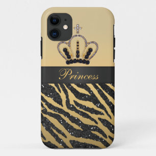Black Faux Glitter Zebra Print & Jewel Crown Case-Mate iPhone Case