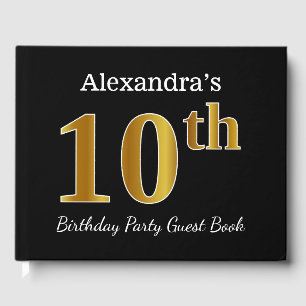 Black, Faux Gold 10th Birthday Party + Custom Name Guest Book