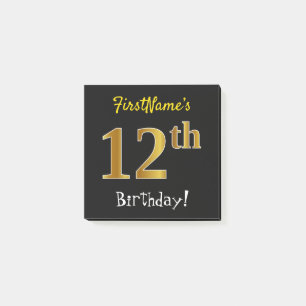 Black, Faux Gold 12th Birthday, With Custom Name Post-it Notes