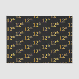 Black, Faux Gold 12th (Twelfth) Event Tissue Paper