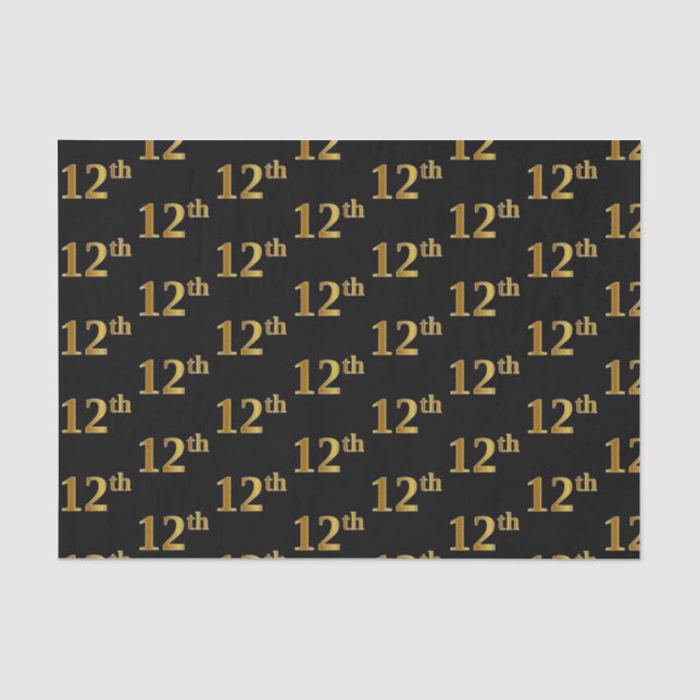 Black, Faux Gold 12th (Twelfth) Event Tissue Paper (Front)
