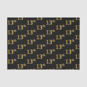 Black, Faux Gold 13th (Thirteenth) Event Tissue Paper