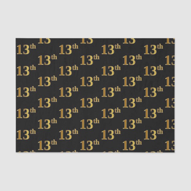 Black, Faux Gold 13th (Thirteenth) Event Tissue Paper (Front)