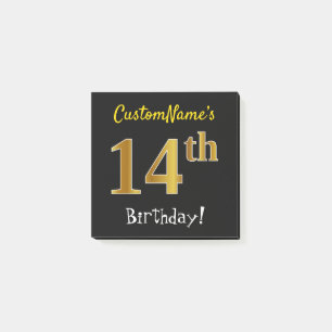 Black, Faux Gold 14th Birthday, With Custom Name Post-it Notes