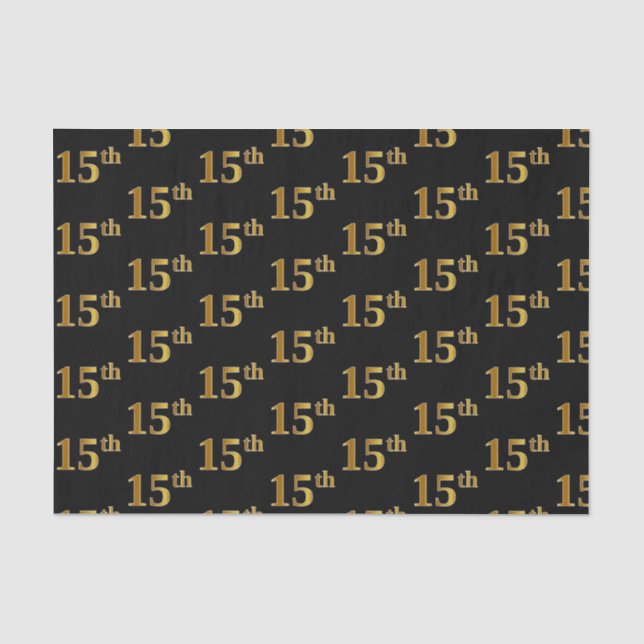 Black, Faux Gold 15th (Fifteenth) Event Tissue Paper (Front)